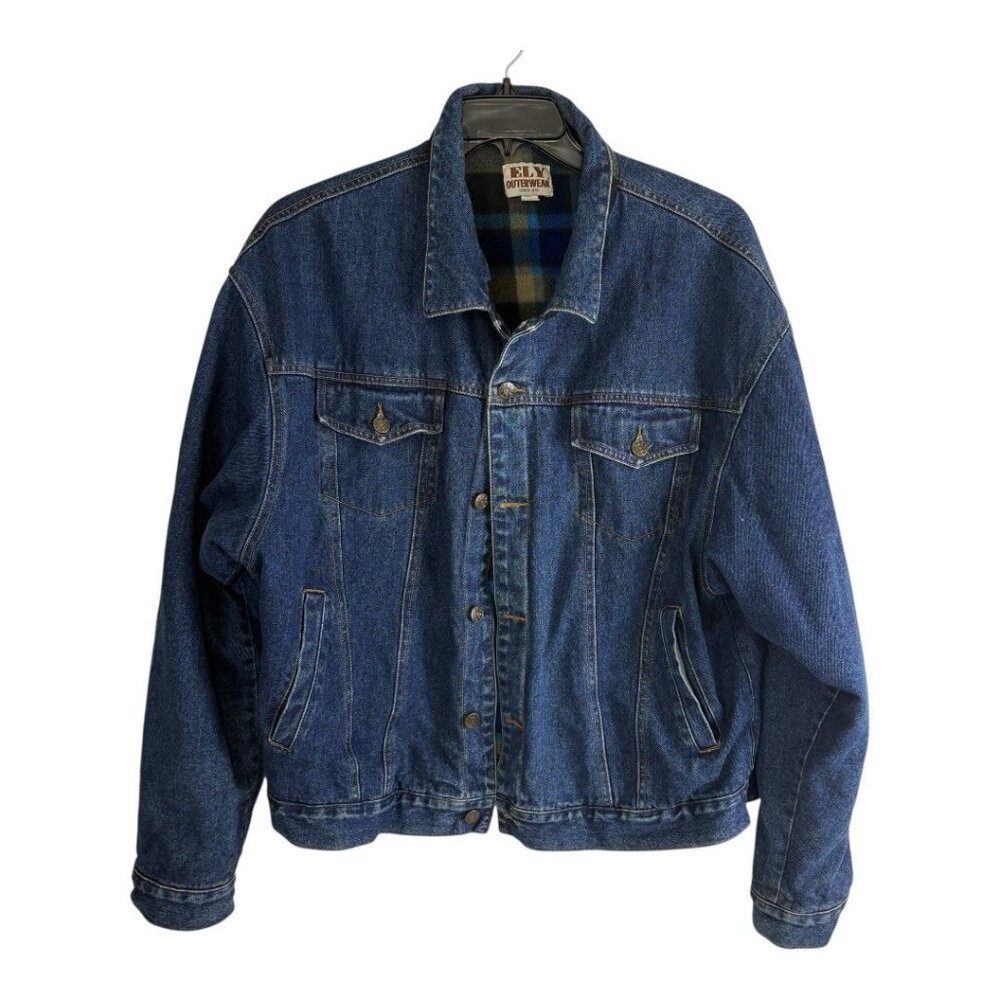 ELY Outerwear Jacket Size XL Medium Wash Denim Button Up Blanket Flannel Lined